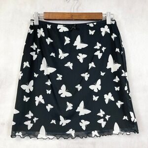 Wild Fable Womens Skirt‎ M Black White Butterfly Mesh Sheer Y2K Grunge Fairycore